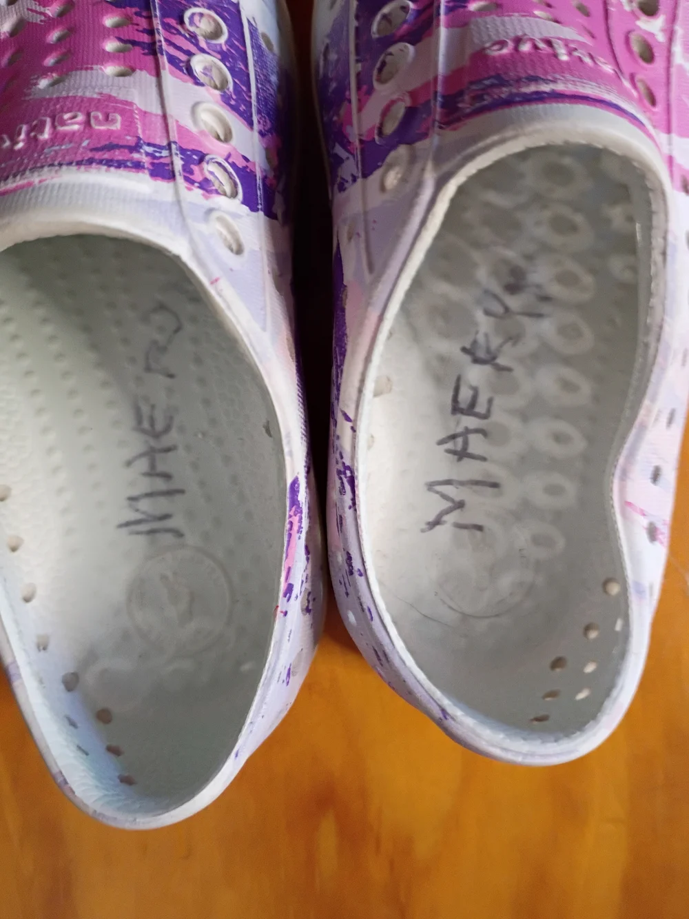 Native Kids Shoes — White with Pink & Purple Graphic Slip-On